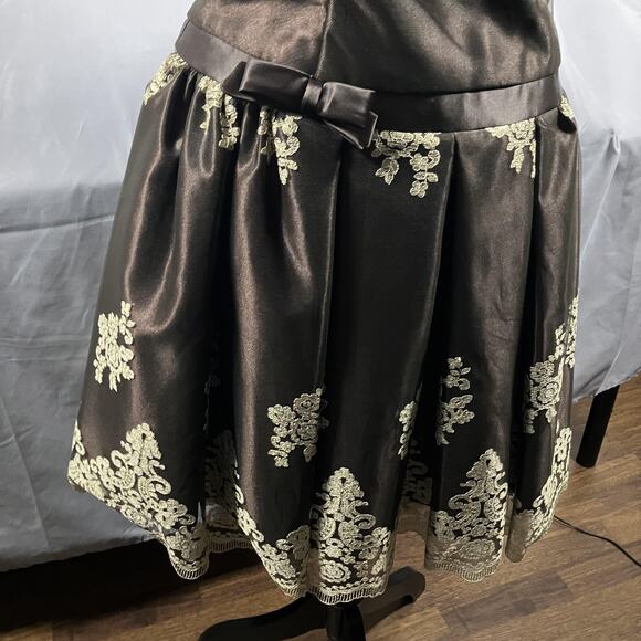 Jessica McClintock Dress Womens 8 Brown Strapless Lace Fit & Flare Made in USA - Picture 12 of 16